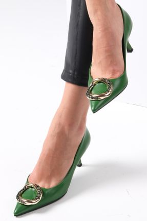 کفش استایلتو سبز پاشنه نازک پاشنه کوتاه ( 4 - 1 cm ) کد 345306727