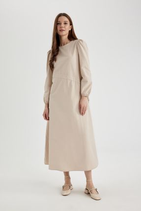 لباس بژ زنانه بافتنی پنبه - پلی استر رگولار آستین-بلند کد 806141019