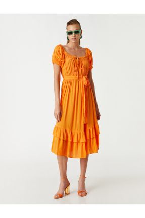 لباس نارنجی زنانه بافتنی ریلکس آستین-کوتاه کد 344371975