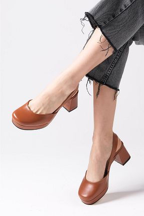 کفش پاشنه بلند کلاسیک قهوه ای زنانه چرم مصنوعی Mio Gusto - کد 719204681