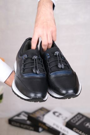 کفش اسنیکر مشکی مردانه چرم طبیعی چرم طبیعی کد 806345321