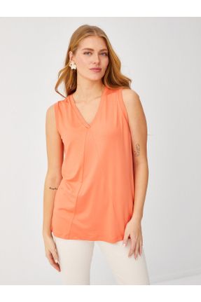 تی شرت نارنجی زنانه رگولار یقه هفت تکی کد 806409736