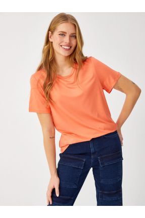 تی شرت نارنجی زنانه یقه گرد رگولار تکی کد 806410057