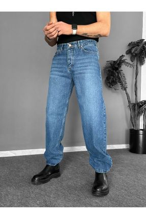 شلوار آبی مردانه پاچه لوله ای فاق بلند جین باگی فیت کد 806374870