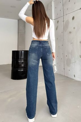 شلوار جین سرمه ای زنانه پاچه گشاد فاق بلند پنبه (نخی) استاندارد استاندارد کد 806596165