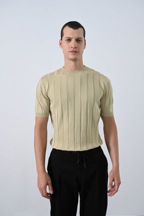 تی شرت قهوه ای مردانه پلی استر یقه گرد اسلیم فیت کد 654378900