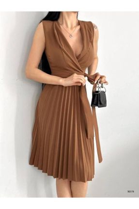 لباس مجلسی قهوه ای زنانه اسلیم فیت کرپ بدون آستین بدون آستر کد 806281649