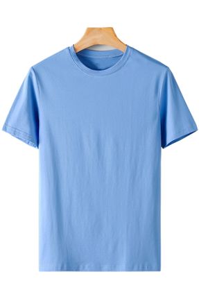 تی شرت آبی مردانه رگولار یقه گرد پنبه (نخی) تکی کد 806027917