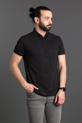 تی شرت مشکی مردانه پنبه - پلی استر یقه پولو اسلیم فیت جوان کد 806297866