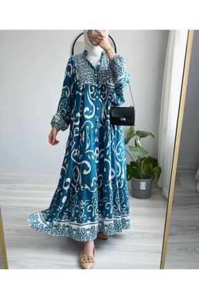 لباس آبی زنانه بافتنی پنبه - پلی استر راحت آستین-بلند کد 806302342