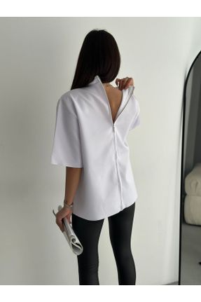 تی شرت سفید زنانه یقه گرد پلی استر ریلکس تکی طراحی کد 806304142