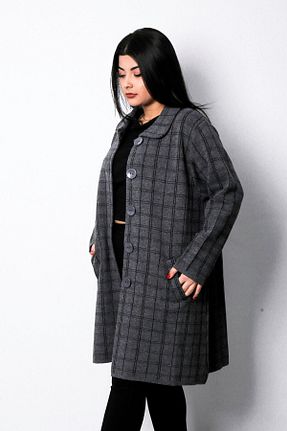 پالتو پشمی سایز بزرگ طوسی زنانه سایز بزرگ Laden - کد 80760790