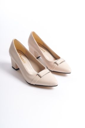 کفش پاشنه بلند کلاسیک بژ زنانه پاشنه ضخیم پاشنه متوسط ( 5 - 9 cm ) کد 806345929