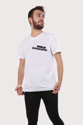 تی شرت سفید مردانه یقه هفت بیسیک کد 98427467