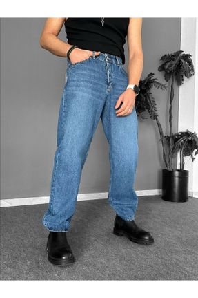 شلوار آبی مردانه پاچه لوله ای فاق بلند جین باگی فیت کد 806374870