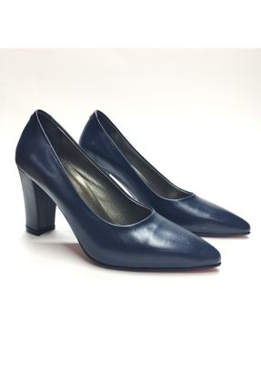 کفش پاشنه بلند کلاسیک سرمه ای زنانه چرم پاشنه ساده پاشنه متوسط ( 5 - 9 cm ) کد 779882912
