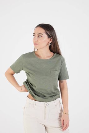 تی شرت سبز زنانه یقه گرد مودال رگولار کد 806003620