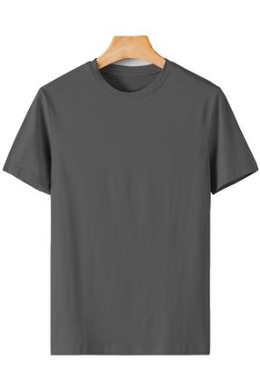 تی شرت طوسی مردانه پنبه (نخی) یقه گرد رگولار تکی کد 806447429