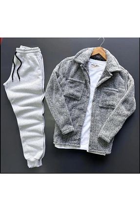ست بالاتنه و پائین تنه طوسی زنانه بافت exans moda - کد 806070009