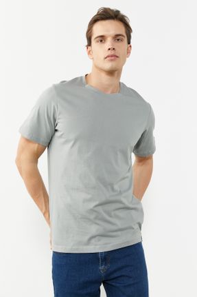 تی شرت طوسی مردانه یقه گرد رگولار تکی کد 806147268