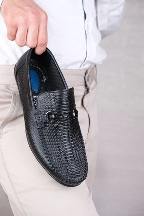 کفش لوفر مشکی مردانه چرم طبیعی پاشنه کوتاه ( 4 - 1 cm ) کد 806571570