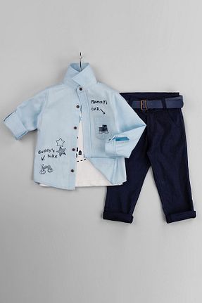 ست بالاتنه و پائین تنه آبی بچه گانه بافتنی Gold Class Kidswear - کد 806235430