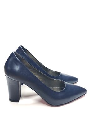 کفش پاشنه بلند کلاسیک سرمه ای زنانه چرم پاشنه ساده پاشنه متوسط ( 5 - 9 cm ) کد 779882912