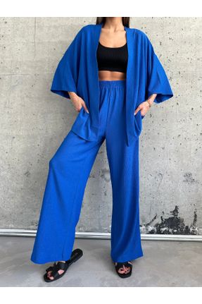 کیمونو آبی زنانه بافت بلند کد 806600655