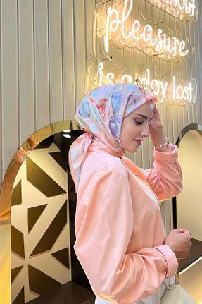 روسری آبی پنبه پلی استر İpekhan - کد 805763304