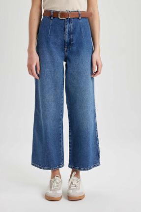 شلوار جین آبی زنانه پاچه گشاد فاق بلند جین کد 807187516