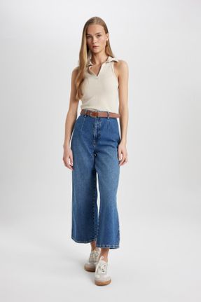 شلوار جین آبی زنانه پاچه گشاد فاق بلند جین کد 807187516