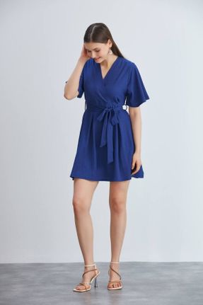 لباس آبی زنانه بافتنی مخلوط پلی استر رگولار آستین-کوتاه کد 807238017