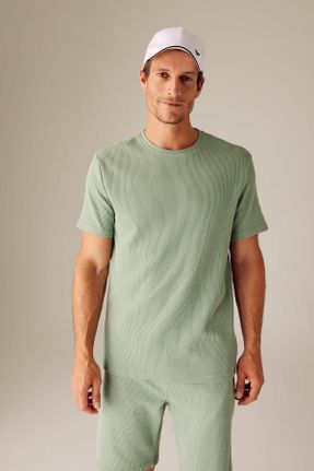 تی شرت سبز مردانه رگولار یقه گرد پنبه (نخی) تکی کد 780060758