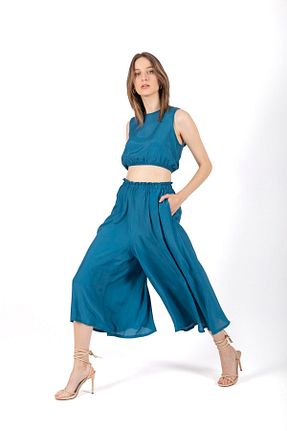 بلوز آبی زنانه ساده ALİ ADEN - کد 103129160