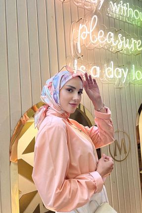 روسری آبی پنبه پلی استر İpekhan - کد 805763304