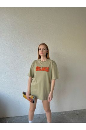 تی شرت خاکی زنانه رگولار یقه گرد کد 805972006