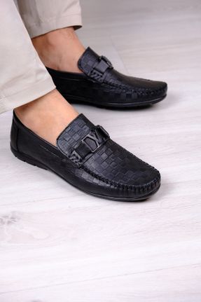 کفش لوفر مشکی مردانه چرم طبیعی پاشنه کوتاه ( 4 - 1 cm ) کد 806571097