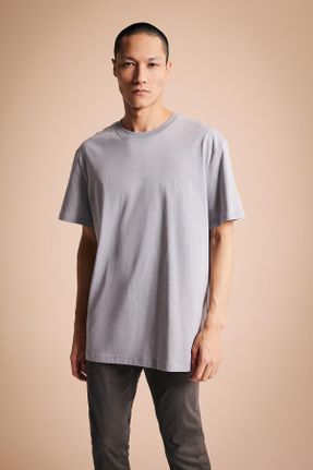 تی شرت طوسی مردانه رگولار یقه گرد پنبه (نخی) تکی کد 646998451