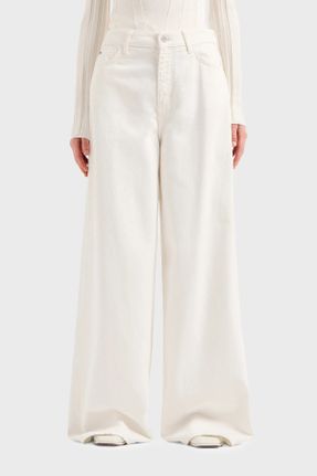 شلوار جین سفید زنانه پاچه گشاد بلند کد 806691986