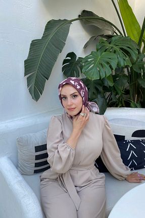 روسری زرشکی پنبه پلی استر İpekhan - کد 736286854