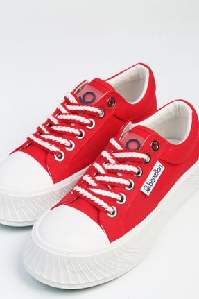 کفش اسنیکر قرمز زنانه بند دار پارچه نساجی کد 807065827