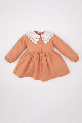 لباس قهوه ای بچه گانه بافتنی طرح گلدار رگولار آستین-بلند کد 807192647
