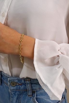 دستبند استیل (فولاد) طلائی زنانه استیل ضد زنگ TWO PERLA - کد 806077589
