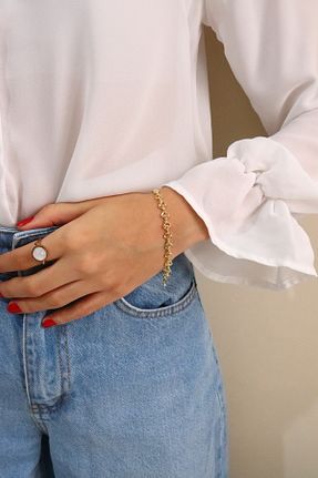 دستبند استیل (فولاد) طلائی زنانه استیل ضد زنگ TWO PERLA - کد 806077589