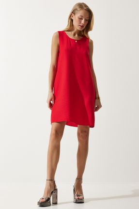 لباس قرمز زنانه بافتنی مخلوط ویسکون رگولار بیسیک کد 807196546