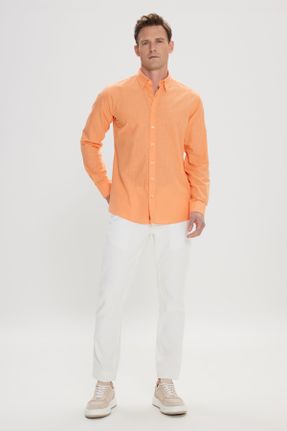 پیراهن نارنجی مردانه رگولار یقه پیراهنی کد 709519888