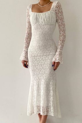 لباس سفید زنانه بافتنی مخلوط پلی استر رگولار آستین-بلند کد 807796504