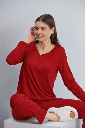 ست لباس راحتی زرشکی زنانه ساده ÇAĞ MODA - کد 456034713
