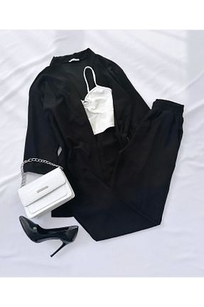 ست بالاتنه و پائین تنه مشکی زنانه بافتنی Genel Markalar - کد 807606945