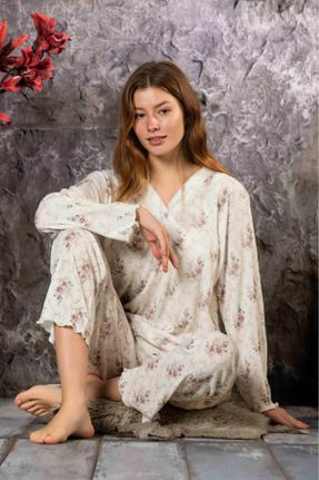ست لباس راحتی بژ زنانه طرح دار بامبو کد 807678917